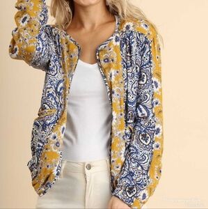 Umgee Boho Priscilla Paisley Zip Up Bomber Jacket S 🌻💙✨